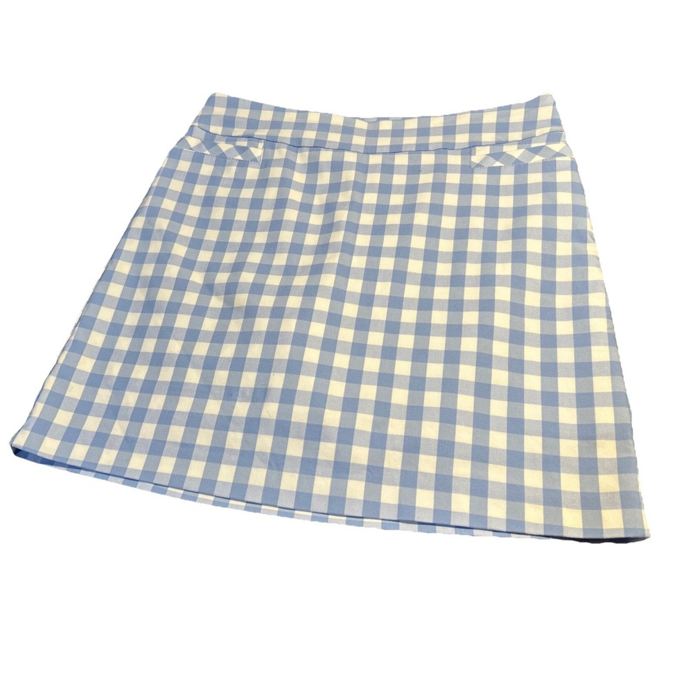 Kim Rogers Women's Size 14 Pull-On Skort Light Blue and White Gingham Stretchy